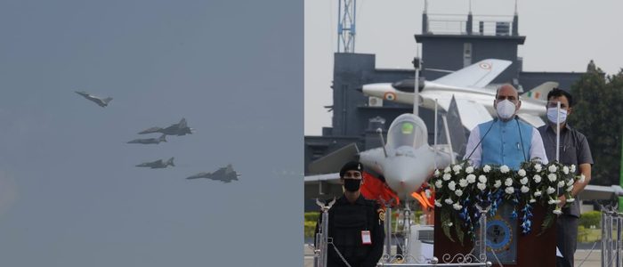 चीन से तनाव के बीच 5 राफेल वायुसेना में शामिल, रक्षामंत्री राजनाथ का दुश्मन को कड़ा संदेश